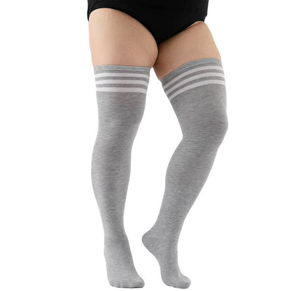 Chaussettes hautes à rayures épaisses grande taille - Gris clair - Convient à 198 lb - image 7