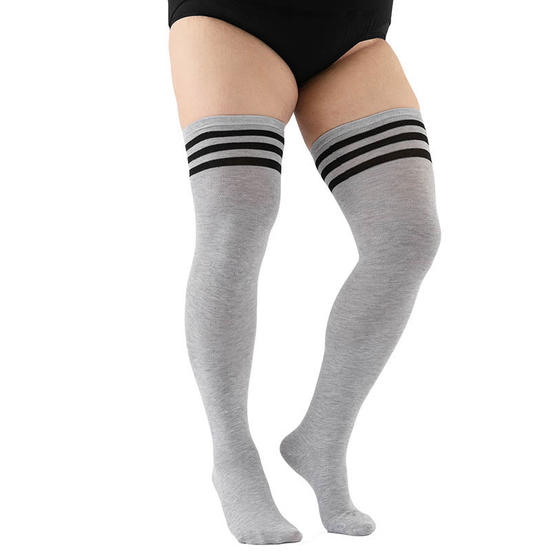 Chaussettes hautes à rayures épaisses grande taille - Gris - Convient à 198 lb - image 8