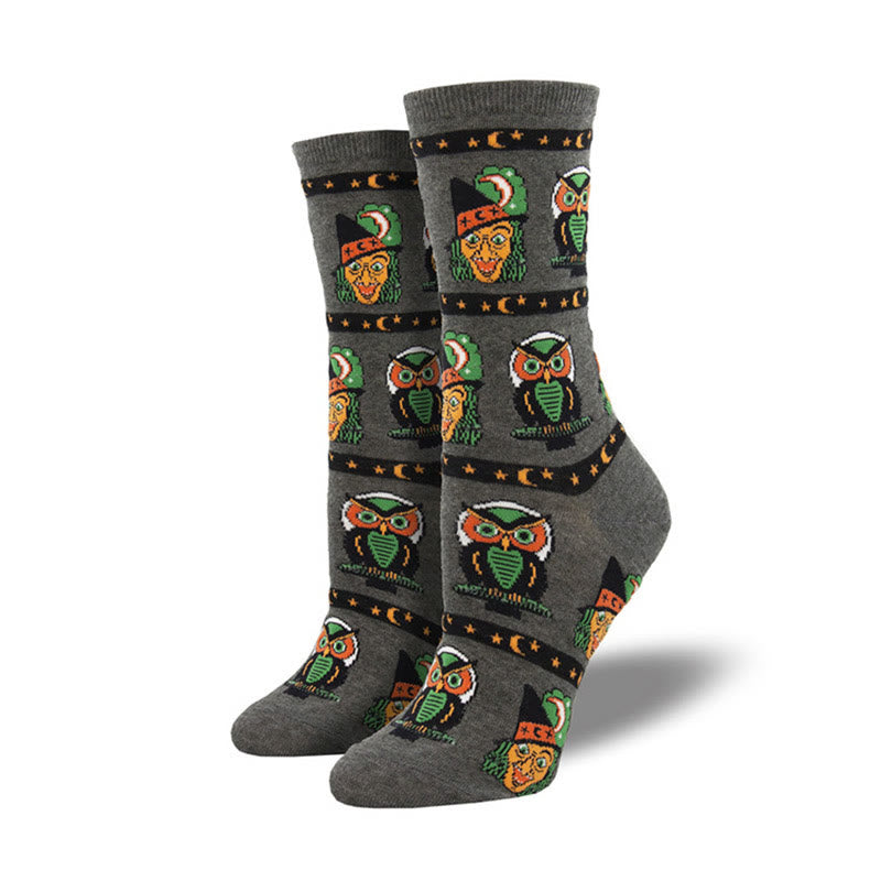 Chaussettes d'Halloween grande taille motif sorcière et fantôme (4 paires) - Gris foncé - EU36-42 (US3-8.5) - image 5