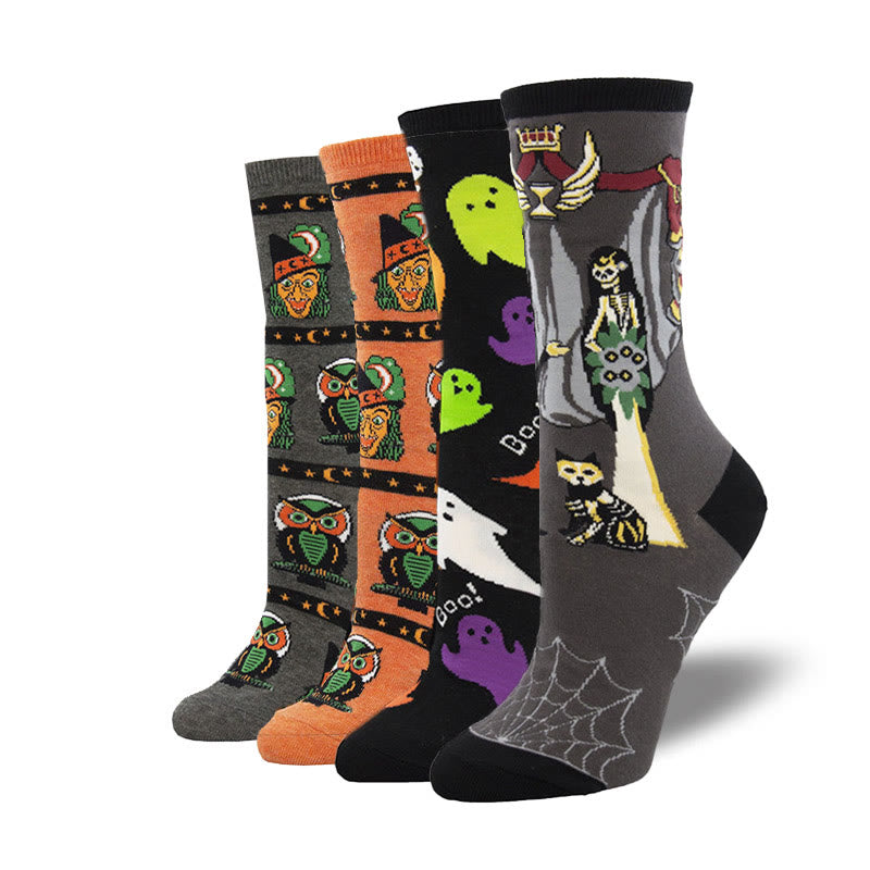 Chaussettes d'Halloween grande taille motif sorcière et fantôme (4 paires) - Multicolore - EU36-42 (US3-8.5) - image 1