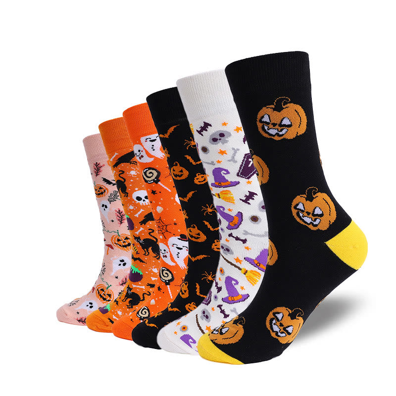 Chaussettes d'Halloween grande taille motif citrouille et crâne (3 paires)