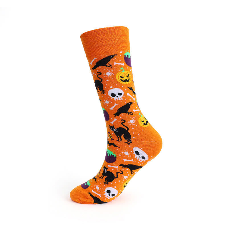 Chaussettes montantes citrouille et crâne pour Halloween (3 paires) - Style 2 - EU39-47 (US6-12,5) - image 6