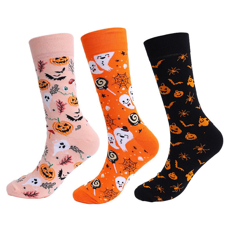 Chaussettes d'Halloween grande taille motif citrouille et crâne (3 paires)