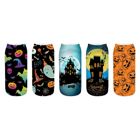 Chaussettes grande taille motif maison hantée citrouille (5 paires) - Multicolore - EU36-44 (US3-10) - image 1
