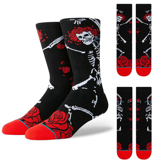 Chaussettes à motif squelette rose grande taille (3 paires) - Noir - EU36-42 (US3-8.5) - image 1
