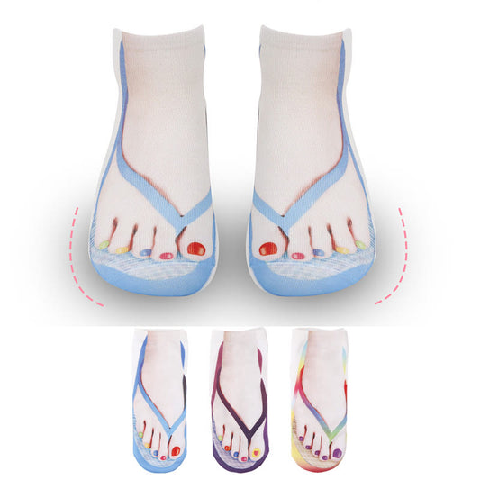 Chaussettes tongs 3D grande taille (3 paires) - Multicolore - EU36-43 (US4-9) - image 1