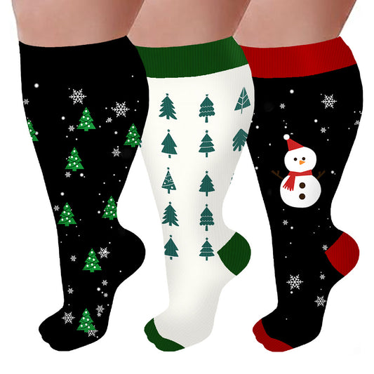 Chaussettes de compression grande taille motif sapin de Noël et bonhomme de neige (3 paires) - Multicolore - 4XL - image 1