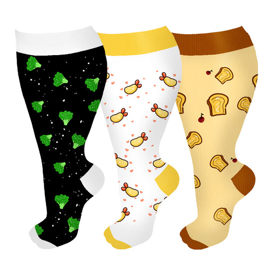 Chaussettes de compression grande taille motif pain au brocoli (3 paires)