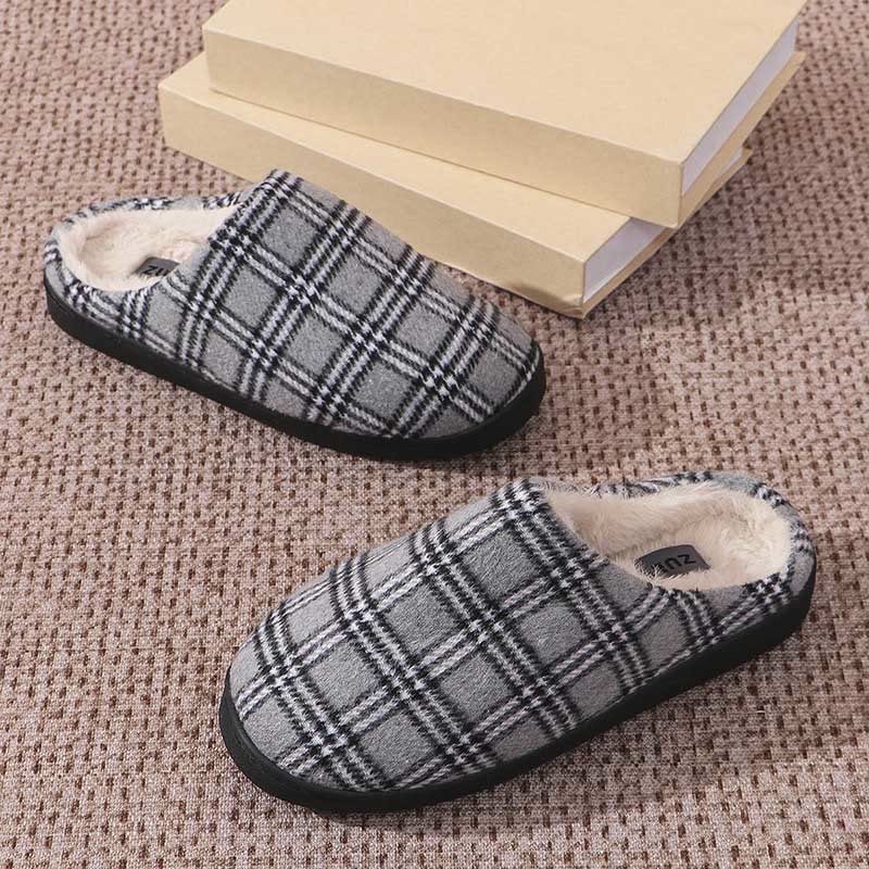 Chaussons à carreaux rayés grande taille - Gris - États-Unis 9-10 - image 8