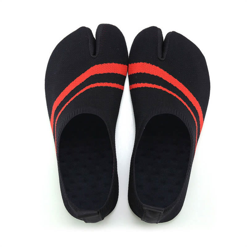 Chaussons-chaussettes rayés à bout fendu grande taille - Rouge - 4XL - image 11