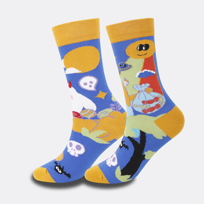 Chaussettes montantes sorcière crâne citrouille (4 paires) - image 1