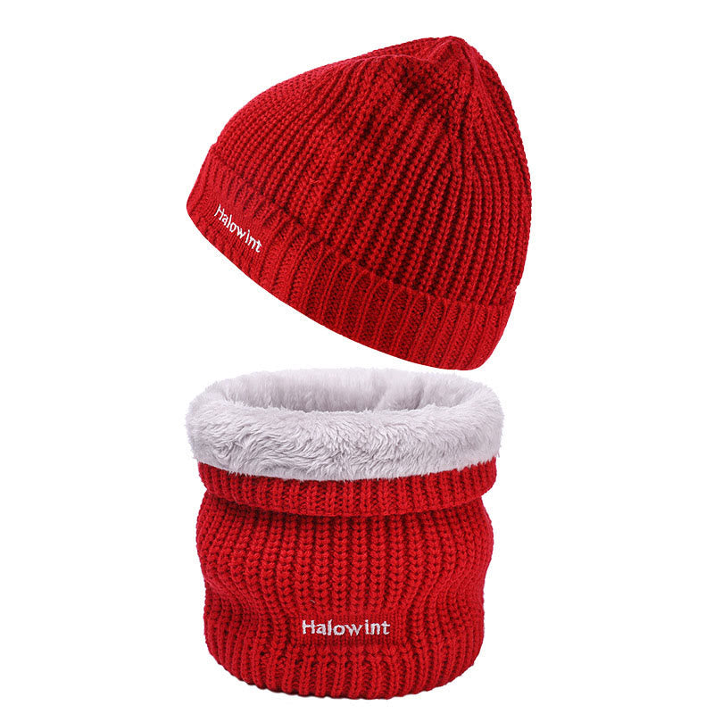 Ensemble bonnet et écharpe en tricot chaud 2 en 1 - Rouge - Taille unique - image 5