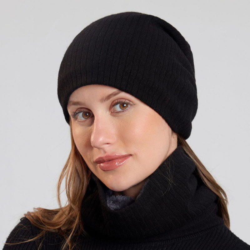Ensemble bonnet et écharpe en tricot simple de couleur unie 2 en 1 - image 1