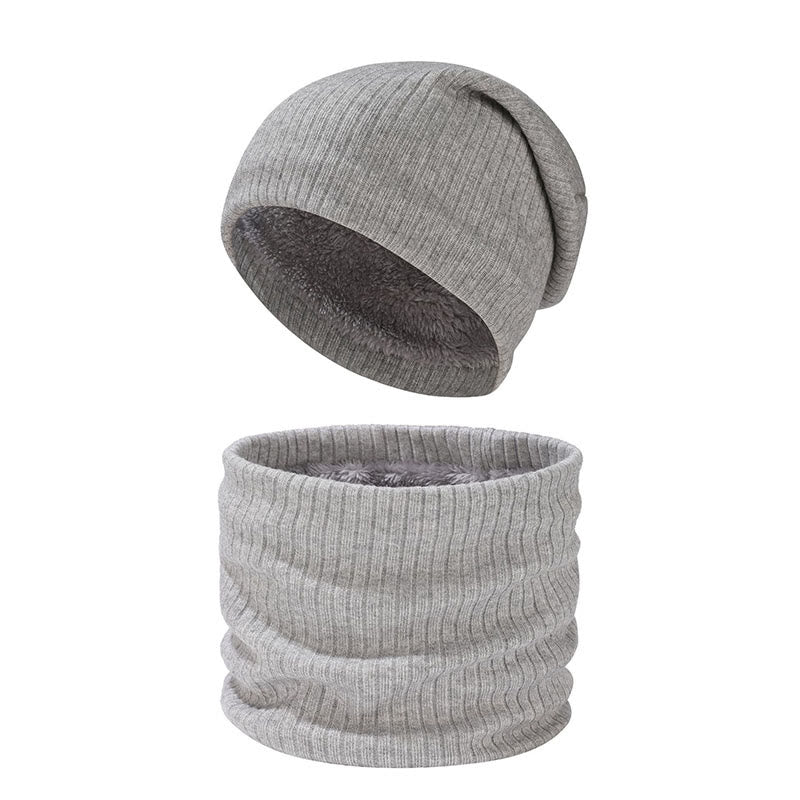Ensemble bonnet et écharpe en tricot simple de couleur unie 2 en 1