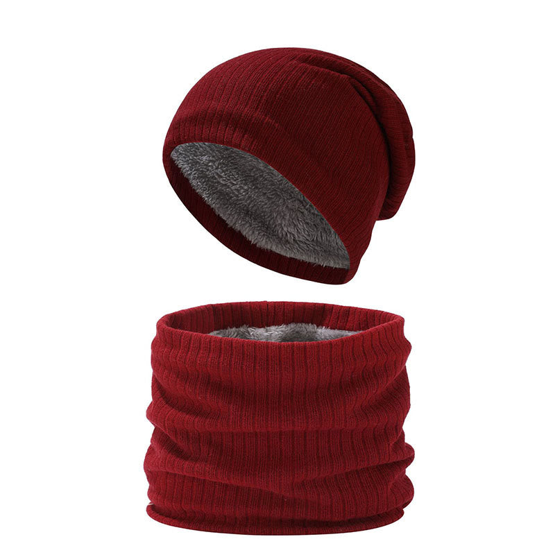 Ensemble bonnet et écharpe en tricot simple de couleur unie 2 en 1 - Vin - Taille unique - image 14