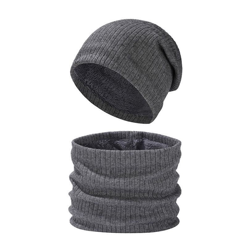 Ensemble bonnet et écharpe en tricot simple de couleur unie 2 en 1 - Gris foncé - Taille unique - image 10