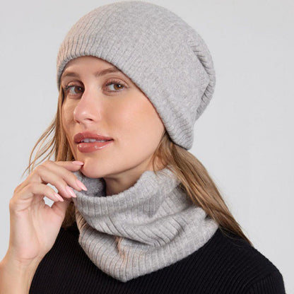 Ensemble bonnet et écharpe en tricot simple de couleur unie 2 en 1 - image 3
