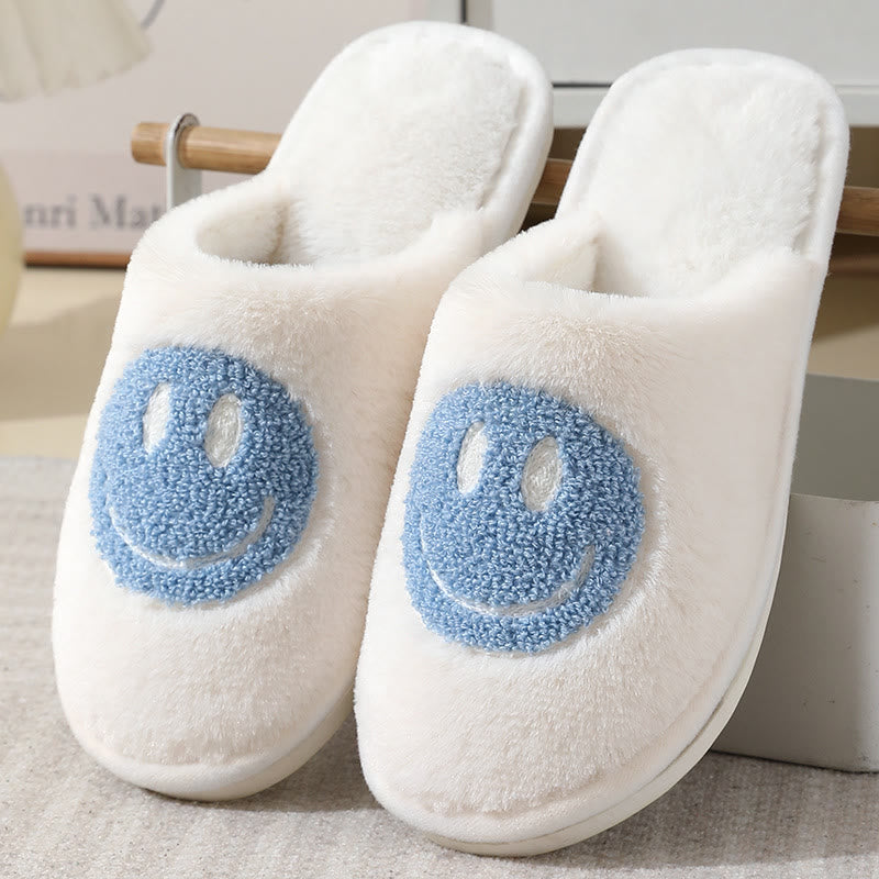 Chaussons en peluche grande taille avec smiley - Bleu - États-Unis 11-12 - image 2