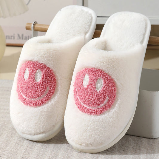 Chaussons en peluche grande taille avec smiley - Rose - États-Unis 11-12 - image 0