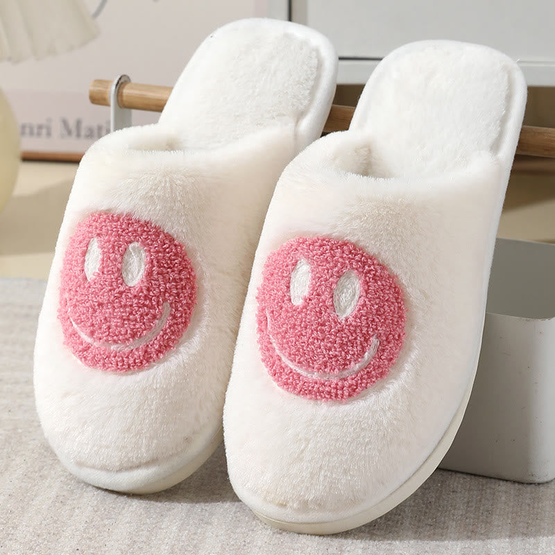 Chaussons en peluche grande taille avec smiley - Rose - États-Unis 11-12 - image 0
