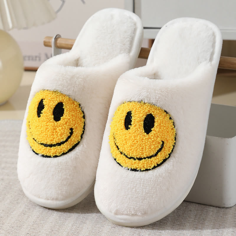 Chaussons en peluche grande taille avec smiley - Blanc - États-Unis 11-12 - image 1
