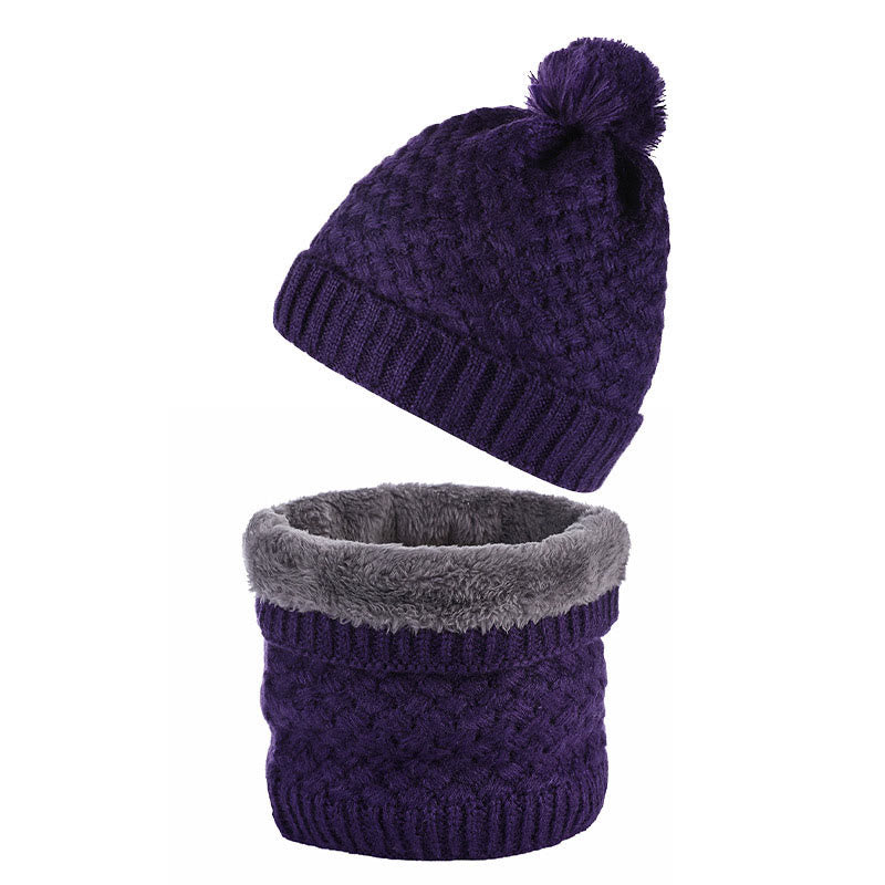 Ensemble bonnet et écharpe en polaire d'hiver 2 en 1 - Violet - Taille unique - image 12