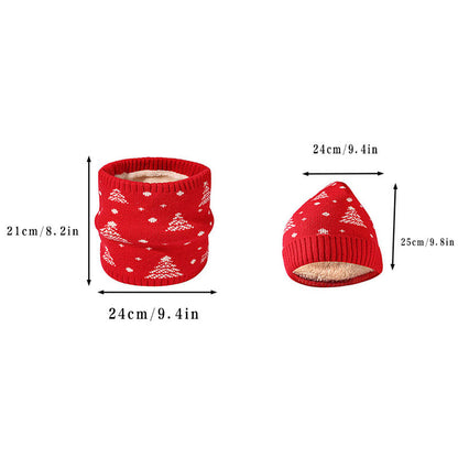 Ensemble bonnet et écharpe 2 en 1 motif sapin de Noël d'hiver