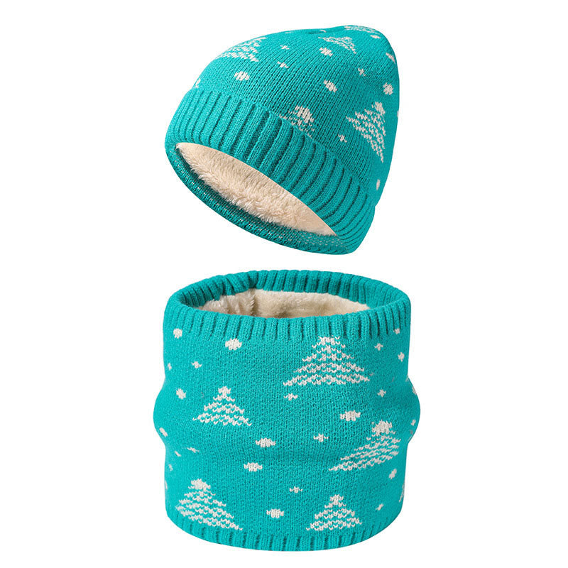 Ensemble bonnet et écharpe 2 en 1 motif sapin de Noël d'hiver