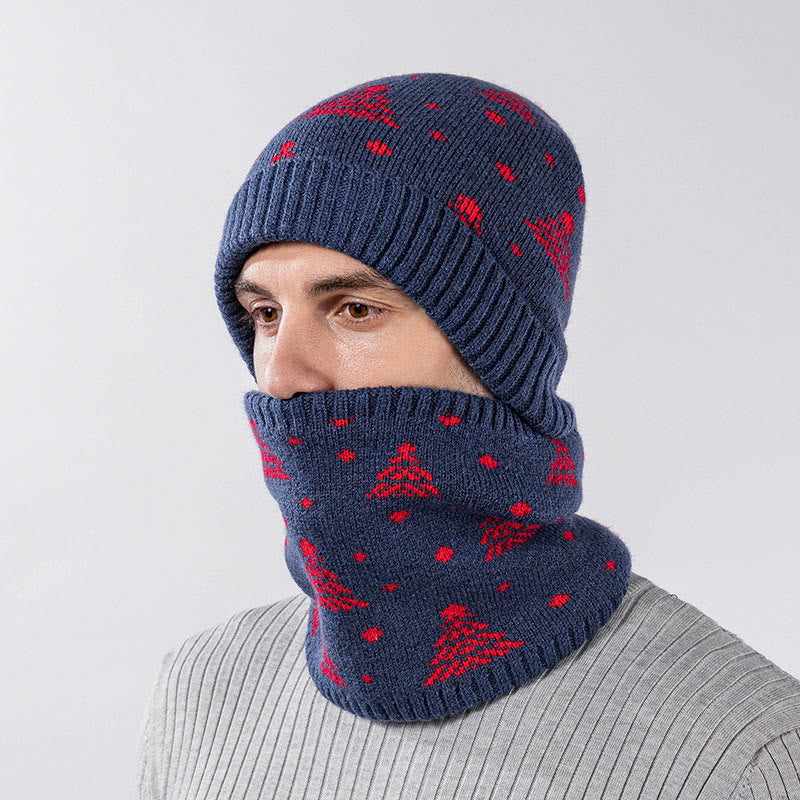 Ensemble bonnet et écharpe 2 en 1 motif sapin de Noël d'hiver