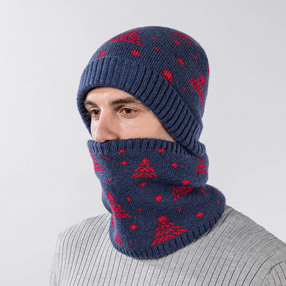 Ensemble bonnet et écharpe 2 en 1 motif sapin de Noël d'hiver