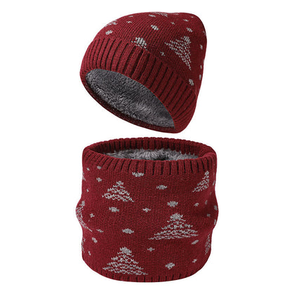 Ensemble bonnet et écharpe 2 en 1 motif sapin de Noël d'hiver