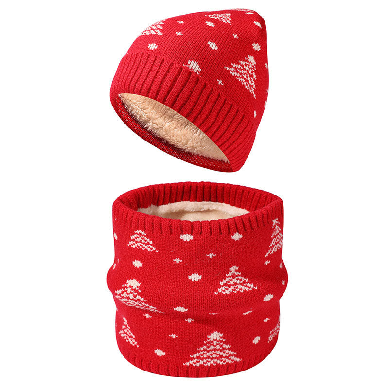 Ensemble bonnet et écharpe 2 en 1 motif sapin de Noël d'hiver - Rouge - Taille unique - image 2