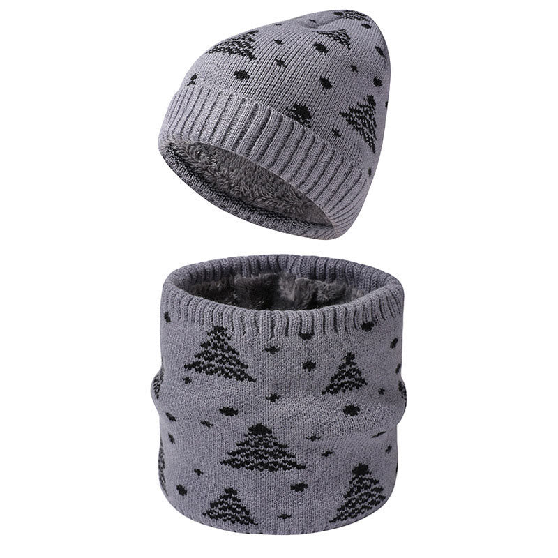Ensemble bonnet et écharpe 2 en 1 motif sapin de Noël d'hiver