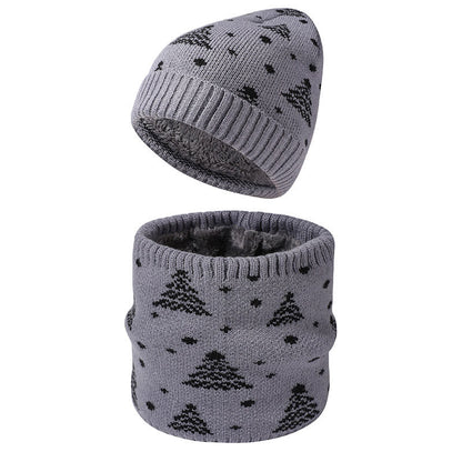 Ensemble bonnet et écharpe 2 en 1 motif sapin de Noël d'hiver