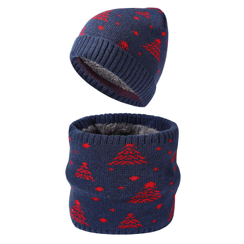 Ensemble bonnet et écharpe 2 en 1 motif sapin de Noël d'hiver - Bleu marine - Taille unique - image 3