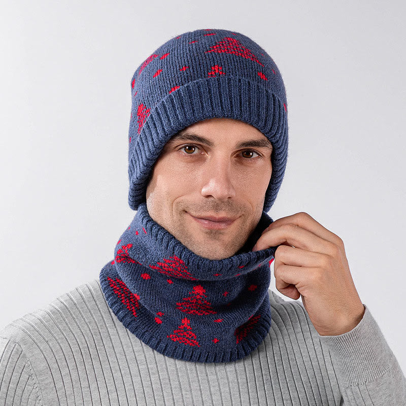 Ensemble bonnet et écharpe 2 en 1 motif sapin de Noël d'hiver