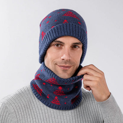 Ensemble bonnet et écharpe 2 en 1 motif sapin de Noël d'hiver