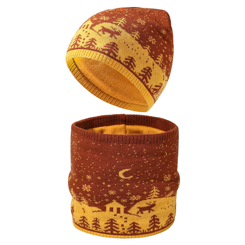 Ensemble bonnet et écharpe de Noël chaud 2 en 1 - Jaune - Taille unique - image 2