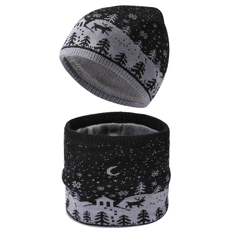 Ensemble bonnet et écharpe de Noël chaud 2 en 1 - Noir - Taille unique - image 1