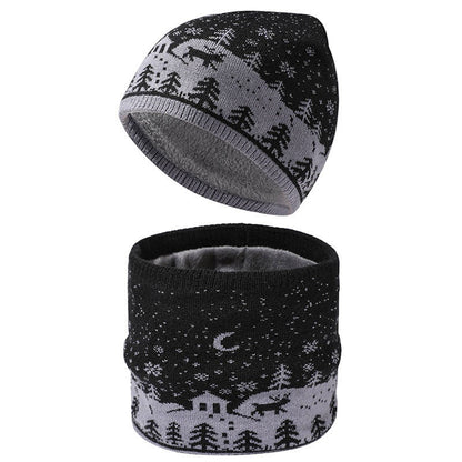 Ensemble bonnet et écharpe de Noël chaud 2 en 1 - Noir - Taille unique - image 1