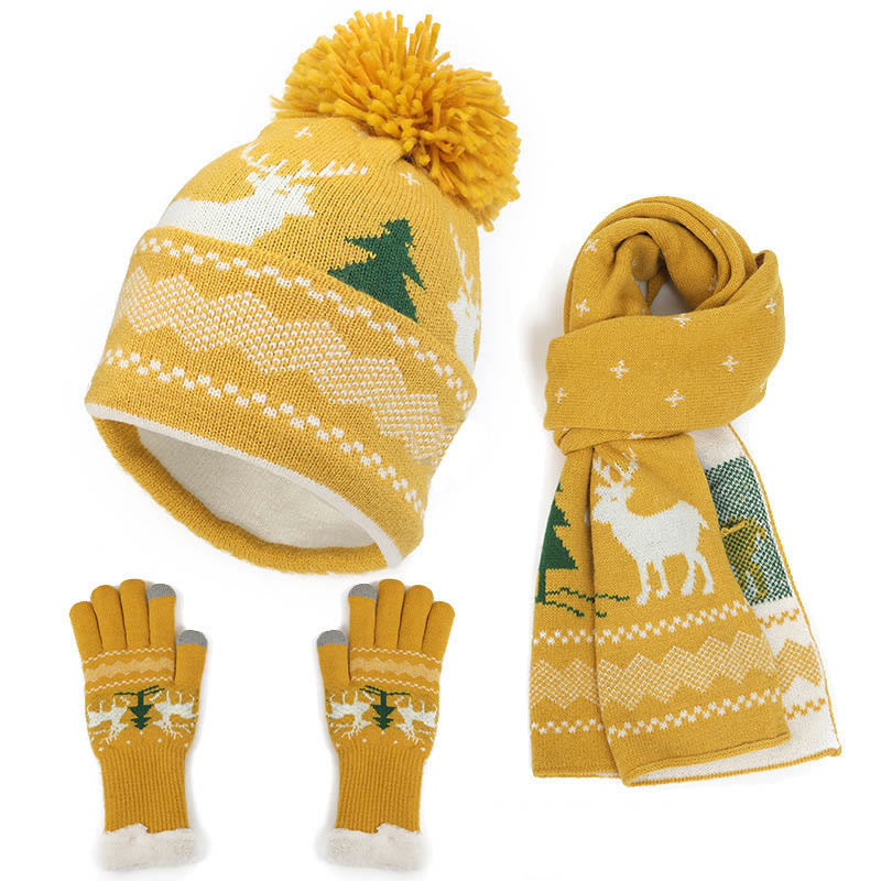 Ensemble bonnet, écharpe et gants de Noël 3 en 1 - Jaune - Taille unique - image 2