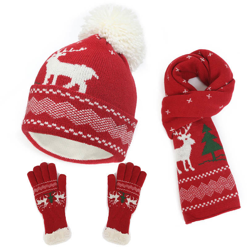 Ensemble bonnet, écharpe et gants de Noël 3 en 1 - Rouge - Taille unique - image 1