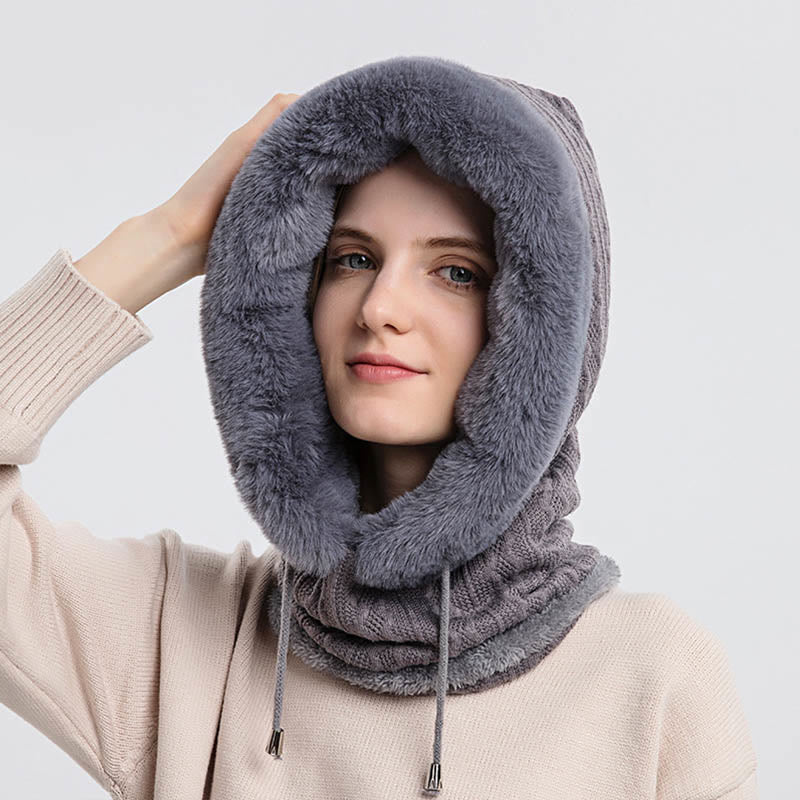 Écharpe à capuche de couleur unie avec protection contre le froid - Gris - Taille unique - image 3