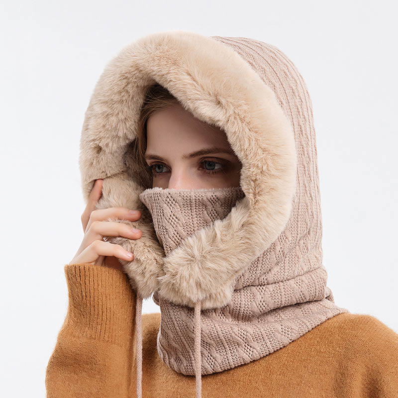 Écharpe à capuche de couleur unie avec protection contre le froid - Beige - Taille unique - image 11