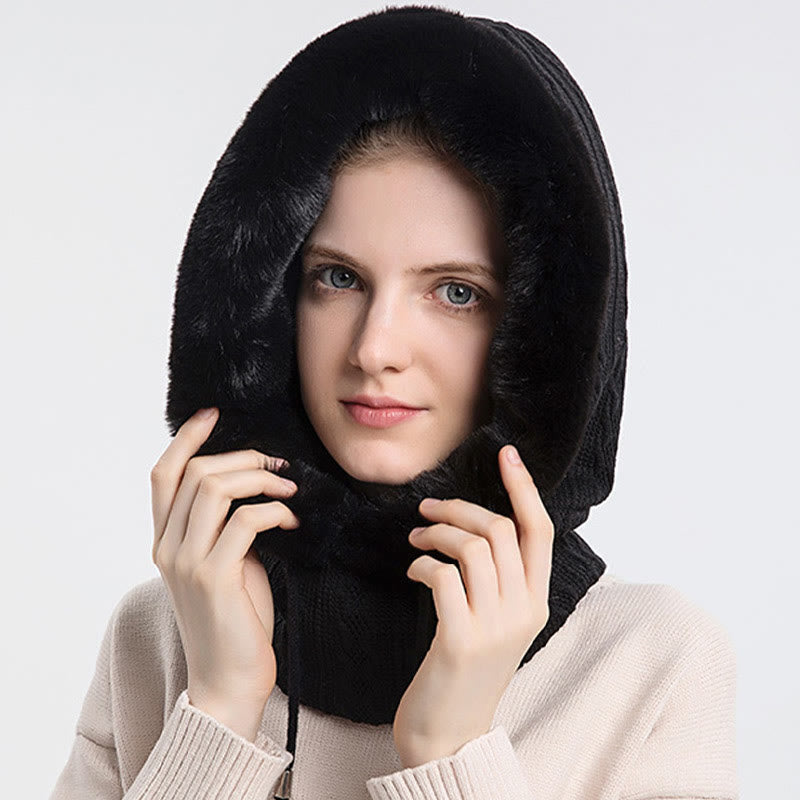 Écharpe à capuche de couleur unie avec protection contre le froid - Noir - Taille unique - image 1