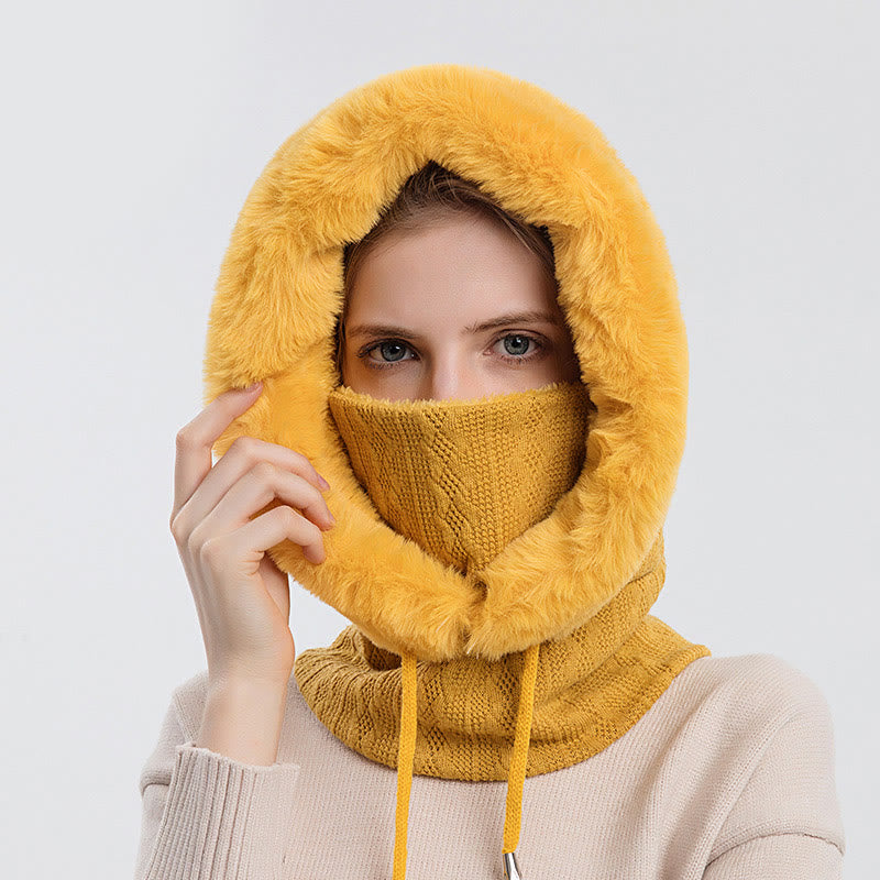 Écharpe à capuche de couleur unie avec protection contre le froid - Jaune - Taille unique - image 6