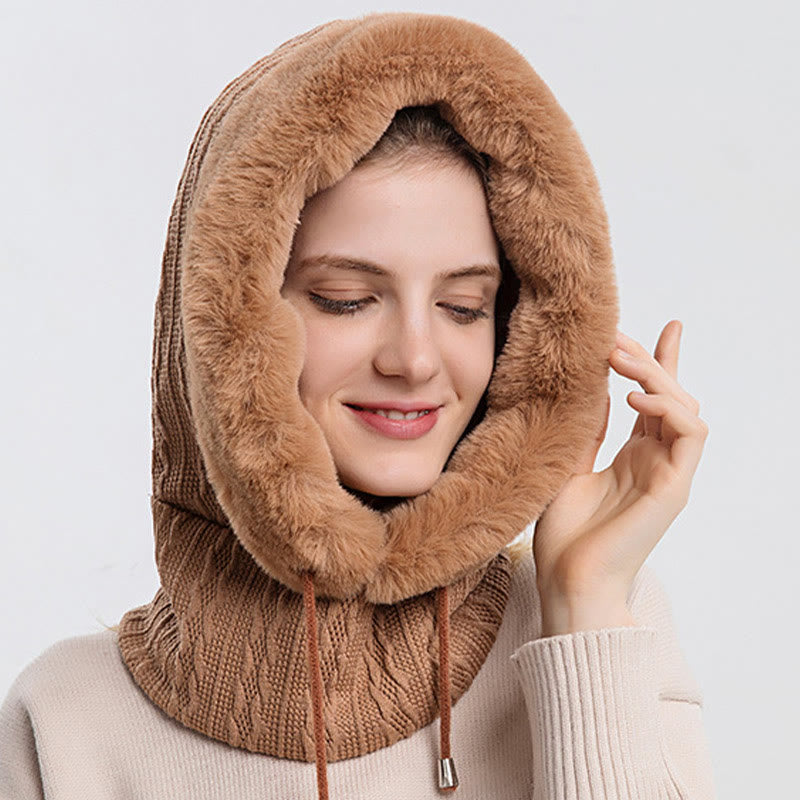 Écharpe à capuche de couleur unie avec protection contre le froid - Kaki - Taille unique - image 14