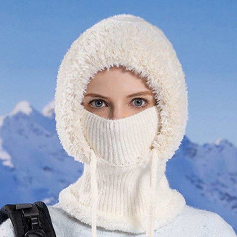 Écharpe à capuche en tricot avec cordon de serrage - Blanc - Taille unique - image 3