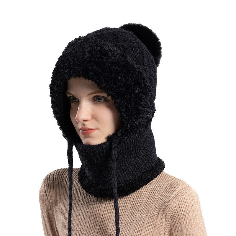 Écharpe à capuche en tricot avec cordon de serrage - Noir - Taille unique - image 2