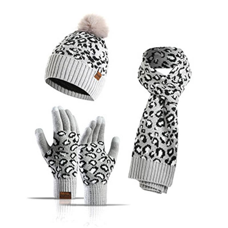 Ensemble 3 en 1 gants, bonnet et écharpe léopard - Gris clair - One Size - image 14